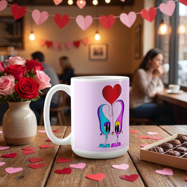 Funny, farbenfroh, Niedlich, Cartoon Valentinherz Kaffeetasse (Hey! Take a look at this most awesome cartoon mug! Perfect for Valentine's Day!)