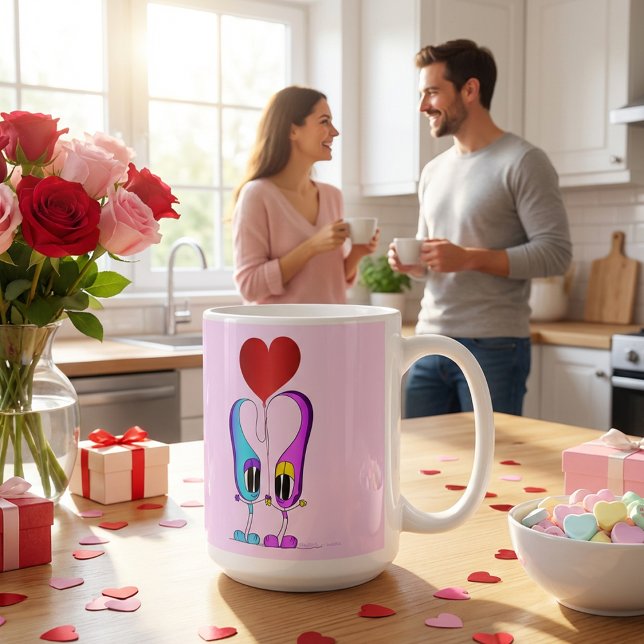Funny, farbenfroh, Niedlich, Cartoon Valentinherz Kaffeetasse (Hey! Take a look at this most awesome cartoon mug! Perfect for Valentine's Day!)