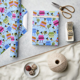 Funny farbenfrohe Frösche und Hummeln Geschenkpapier