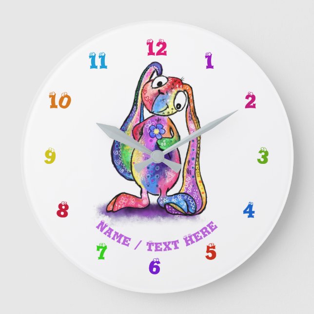 Funny Farbige Liebe Blume - Hinzufügen von Text /  Große Wanduhr (Vorderseite)