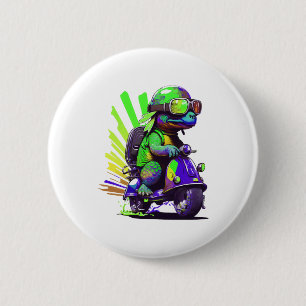 Funny farbige Schildkröte auf einer Scooter-Kopie Button