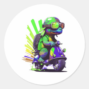 Funny farbige Schildkröte auf einer Scooter-Kopie Runder Aufkleber