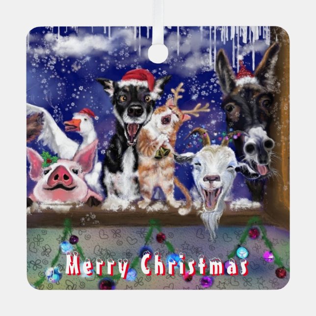 Funny Farm Animal Christmas Ornament Aus Metall (Vorderseite)