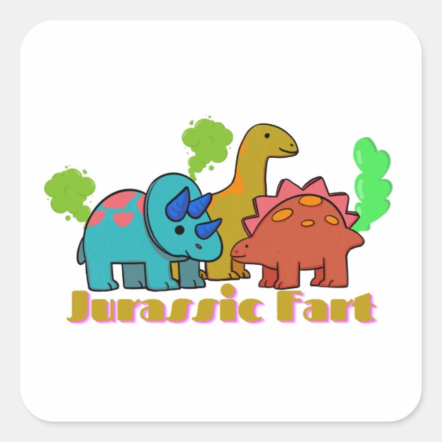 Funny Farting Dinosaurier Quadratischer Aufkleber (Vorderseite)