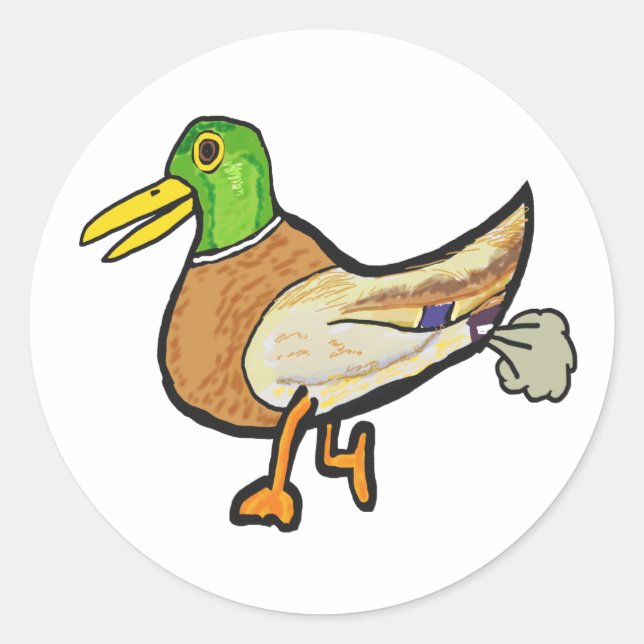 Funny Farting Duck Runder Aufkleber (Vorderseite)