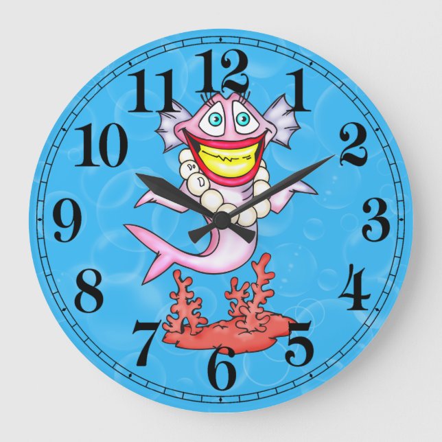 Funny Fashion Diva Fish Wall Clock Große Wanduhr (Vorderseite)