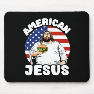 Funny Fat American Jesus Hamburger Sarcastic 4th O Mousepad