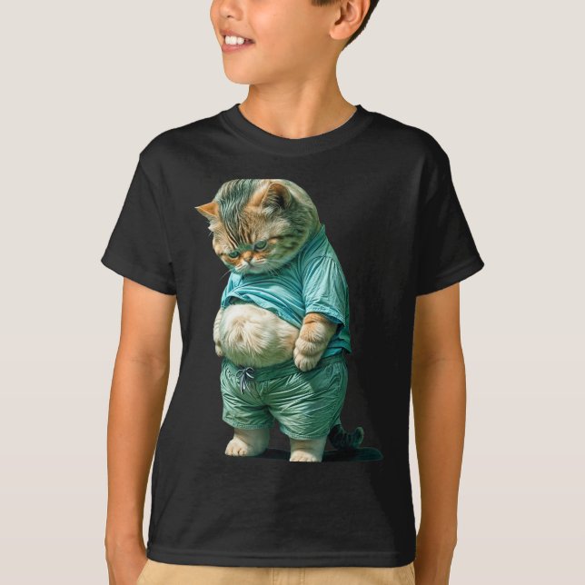 Funny Fat Cat Ia Art Design Print  T-Shirt (Vorderseite)