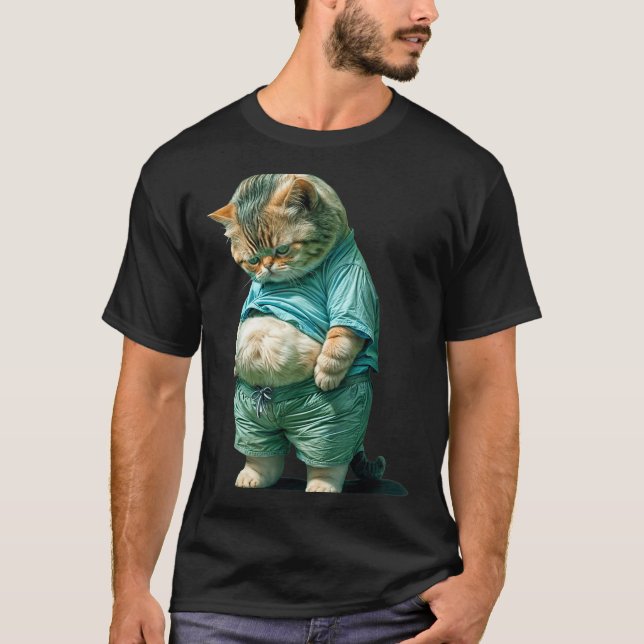 Funny Fat Cat Ia Art Design Print  T-Shirt (Vorderseite)