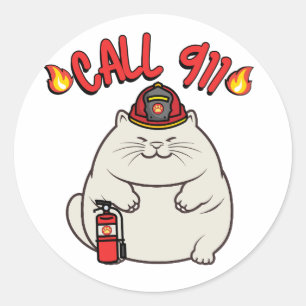 Funny Fat cat ist ein Feuerwehrmann Runder Aufkleber