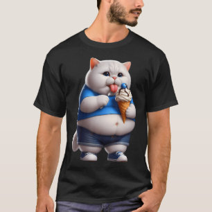 Funny Fat Cat Men Women Kinder Ice Creme Fett Kätz T-Shirt