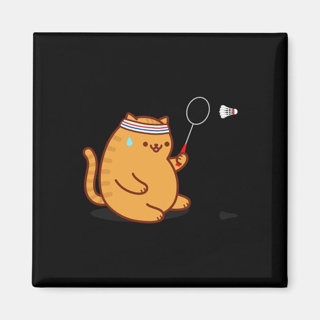Funny Fat Cat Playing Dminton Magnet (Vorne)