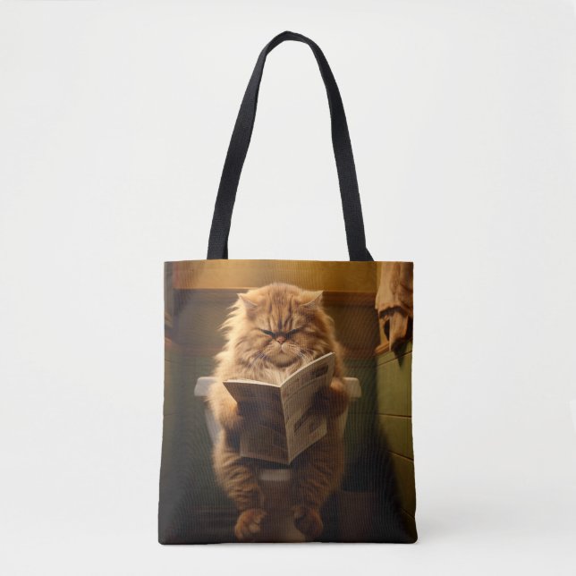 Funny Fat Cat Reading Newspapier auf der Toilette Tasche (Vorderseite)