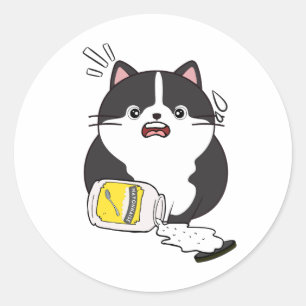 Funny Fat Cat verschüttete Mayonnaise Runder Aufkleber