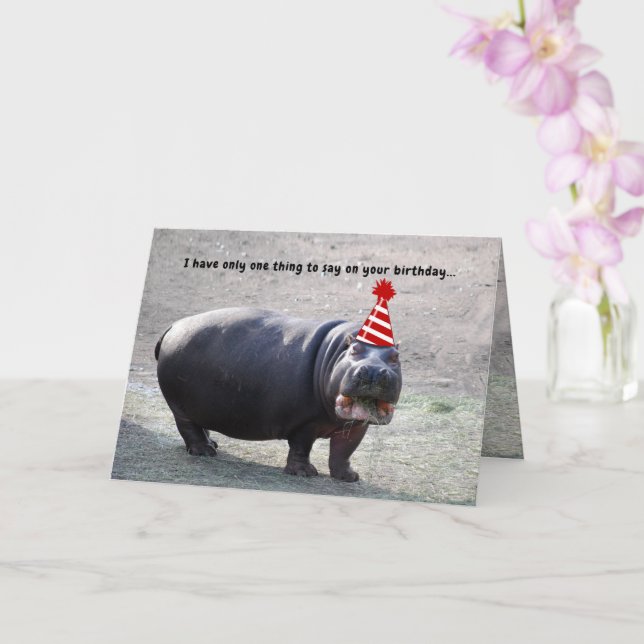 Funny Fat Hippo with Hat Animal Happy Birthday Karte (Orchidee)