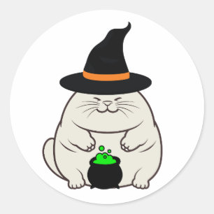 Funny Fat Katze ist eine Hexe Runder Aufkleber