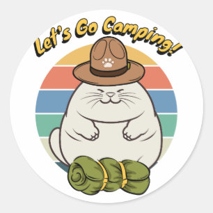 Funny Fat Katze will Camping zu gehen Runder Aufkleber