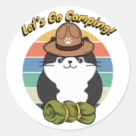 Funny Fat Katze will Camping zu gehen Runder Aufkleber