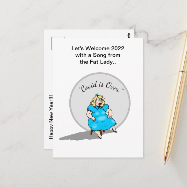 Funny Fat Lady Singt Neues Jahr 2022 Feier Postkarte (Vorderseite/Rückseite Beispiel)