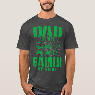 Funny Fathers Day Dad By Day Gamer By Night Video T-Shirt