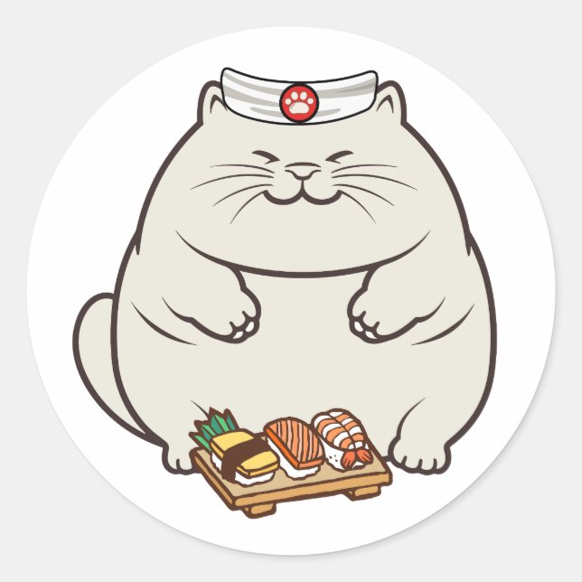 Funny Fats ist ein Sushi-Koch Runder Aufkleber (Vorderseite)