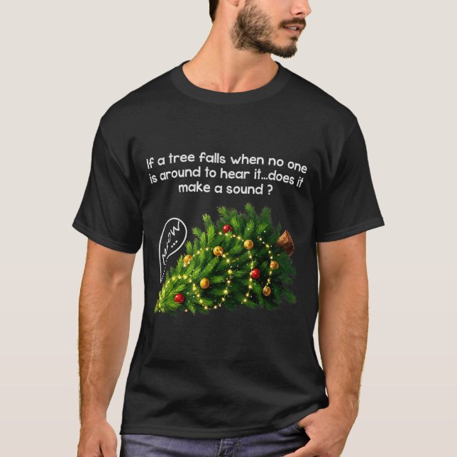 Funny Felines Pushing Christmas Tree Ugly Xmas Paj T-Shirt (Vorderseite)