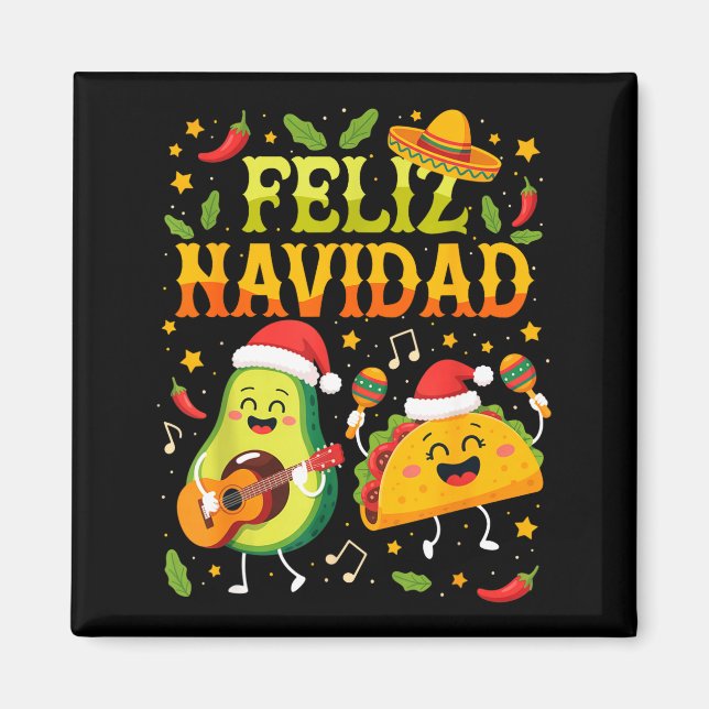 Funny Feliz Navidad Avocado Tacos Mexican Christma Magnet (Vorne)