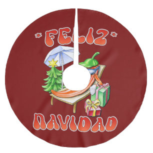 Funny Feliz Navidad Niedlicher Chili Polyester Weihnachtsbaumdecke