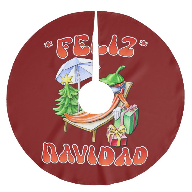 Funny Feliz Navidad Niedlicher Chili Polyester Weihnachtsbaumdecke (Vorderseite)