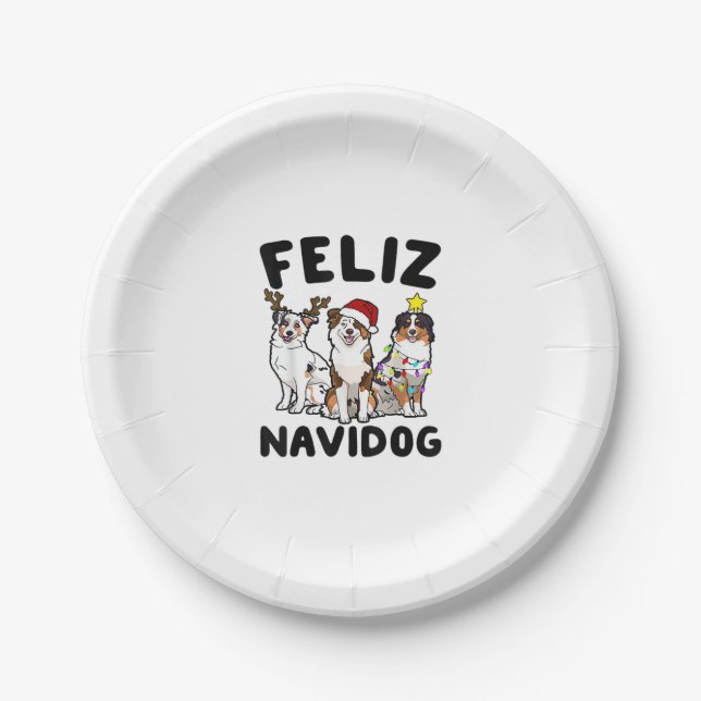 Funny Feliz Navidog Australian Shepherd Hundeliebh Pappteller (Vorderseite)