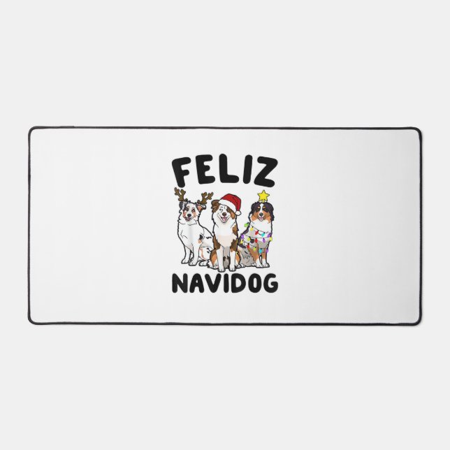 Funny Feliz Navidog Australian Shepherd Hundeliebh Schreibtischunterlage (Vorderseite)