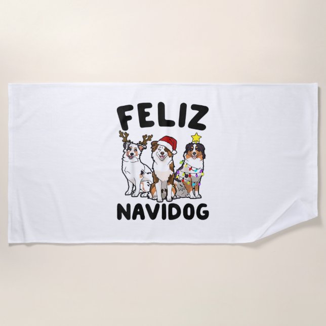 Funny Feliz Navidog Australian Shepherd Hundeliebh Strandtuch (Vorderseite)