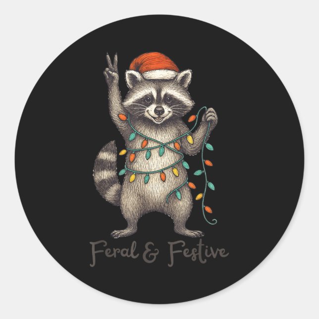 Funny Feral And Festive Raccoon Santa Hat Retro Ch Runder Aufkleber (Vorderseite)