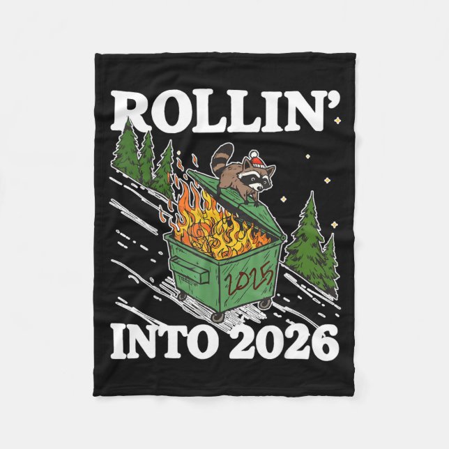 Funny Feral Raccoon Rollin' Into 2026 Happy New Ye Fleecedecke (Vorderseite)