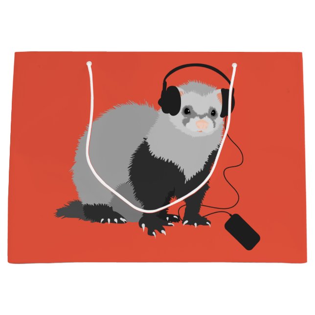 Funny Ferret Music Lover Große Geschenktüte (Vorderseite)