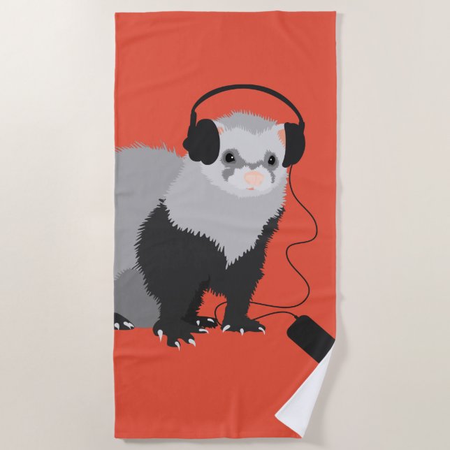 Funny Ferret Music Lover Strandtuch (Vorderseite)