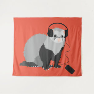 Funny Ferret Music Lover Wandteppich