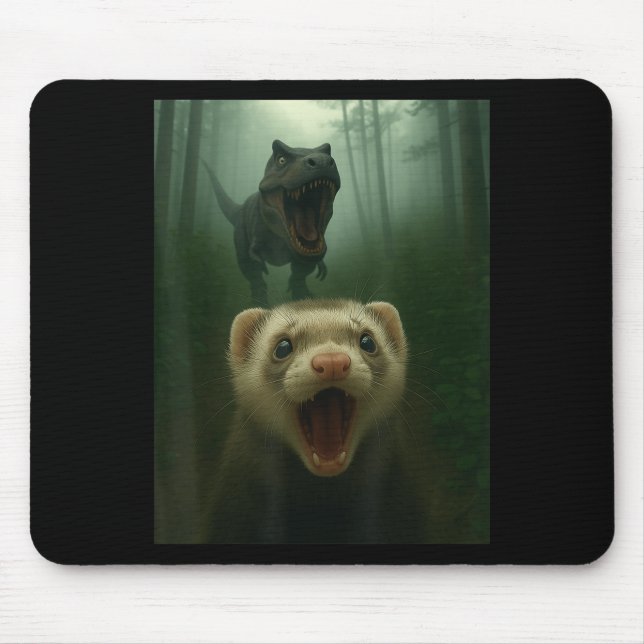 Funny Ferret Selfie mit T-rex Dinosaurier Männer F Mousepad (Vorne)