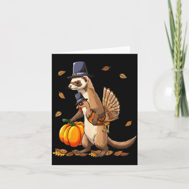 Funny Ferret Turkey Pumpkin Thanksgiving Gift Men  Karte (Vorderseite)