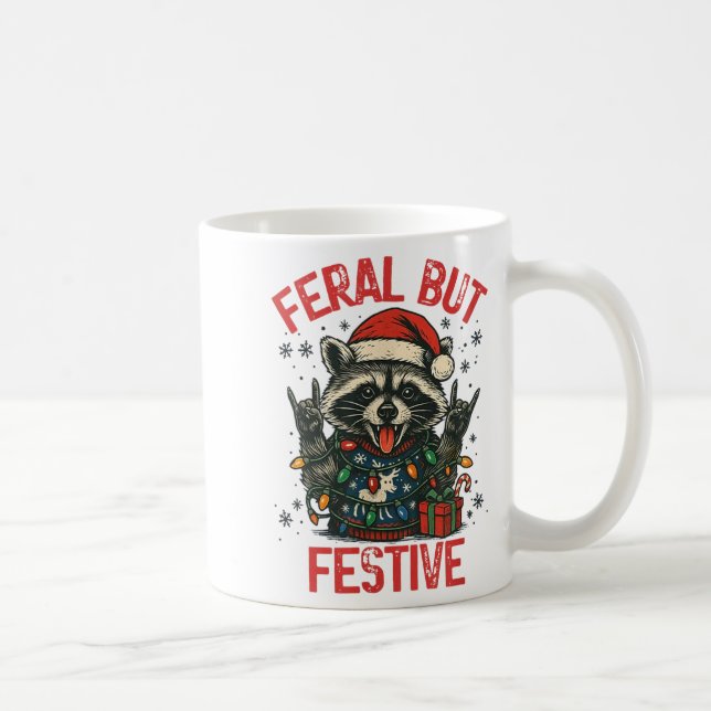 Funny Festive But Feral Santa Raccoon Lover Animal Kaffeetasse (Rechts)