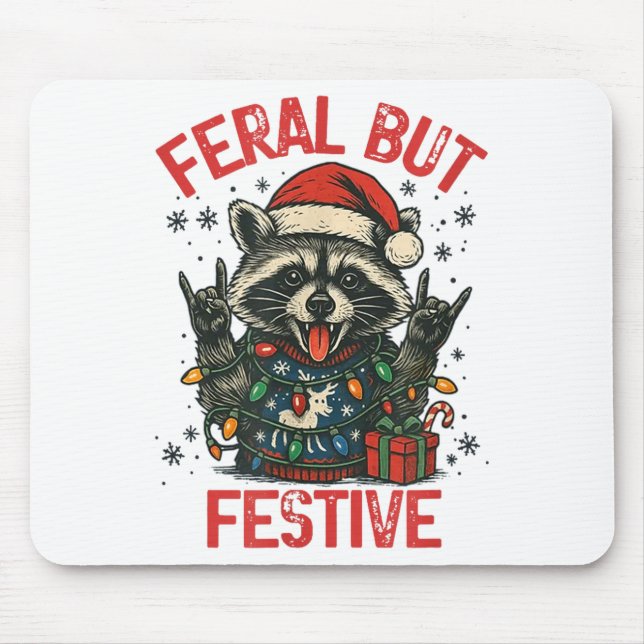 Funny Festive But Feral Santa Raccoon Lover Animal Mousepad (Vorne)
