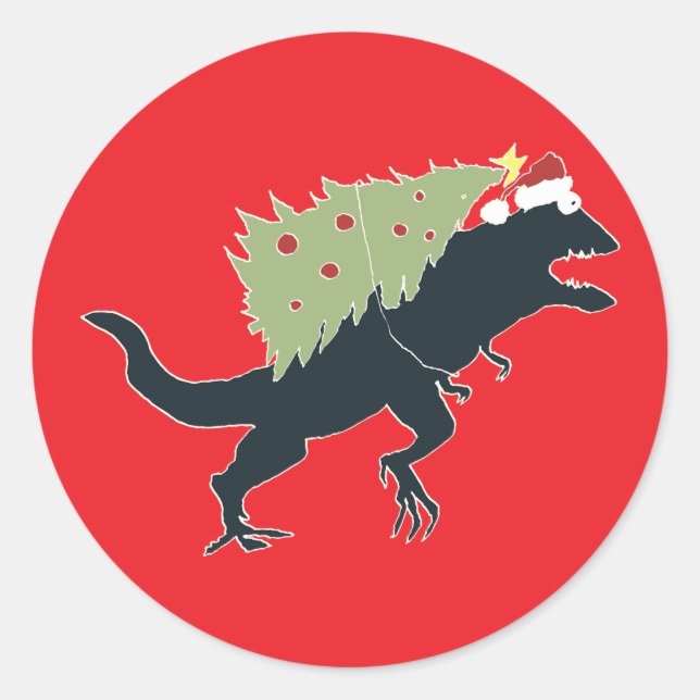 Funny Festive Dino Christmas Runder Aufkleber (Vorderseite)