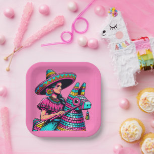 Funny Festive Fiesta Piñata Party Pappteller