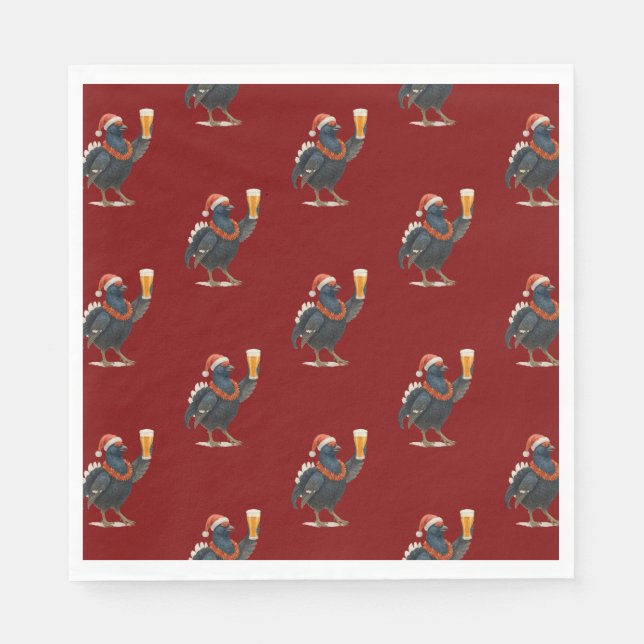 Funny Festive Grouse with Beer Christmas Napkins Serviette (Vorderseite)