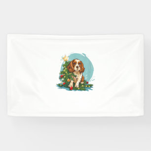 Funny Festive Hunde Kostüm mit dekorierten Weihnac Banner