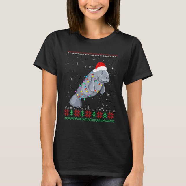 Funny Festive Manatee Shirt Ugly Christmas Geschen (Vorderseite)