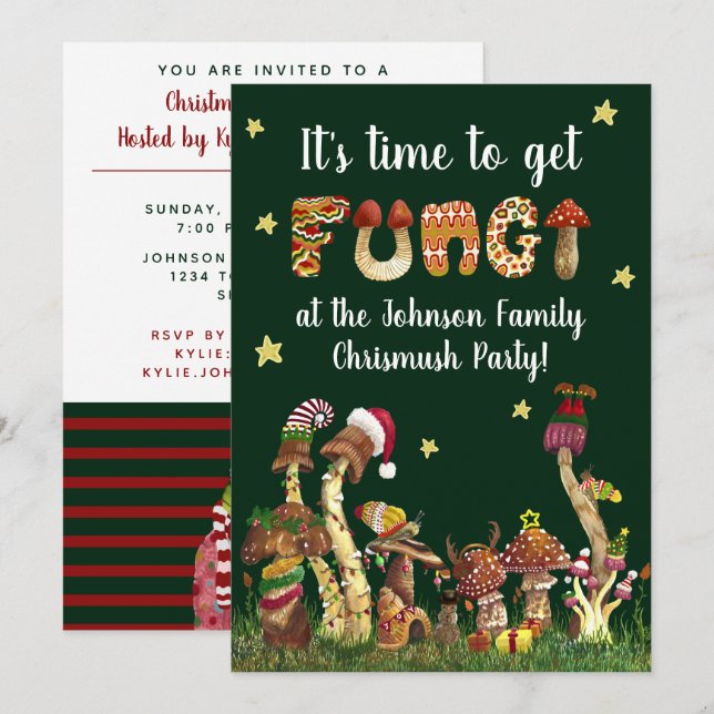 Funny Festive Mushroom Pub Familie Weihnachten Par Einladung (Vorne/Hinten)