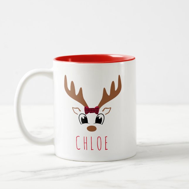 Funny Festive Personalisiert Rentier Weihnachts-Ta Zweifarbige Tasse (Links)