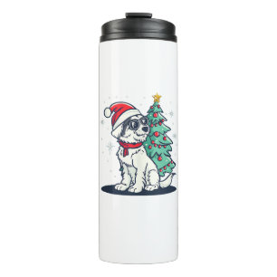 Funny Festive Sonnenbrille Hund mit Weihnachtsbaum Thermosbecher