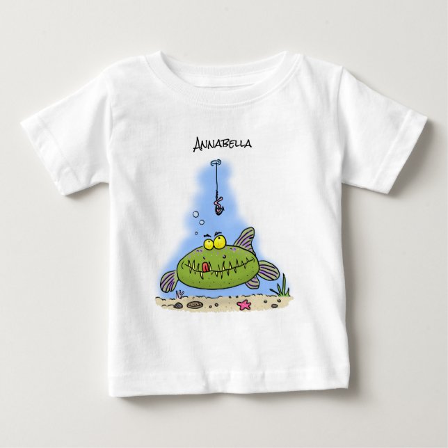 Funny Fett hungriger grüner Cartoon Baby T-shirt (Vorderseite)